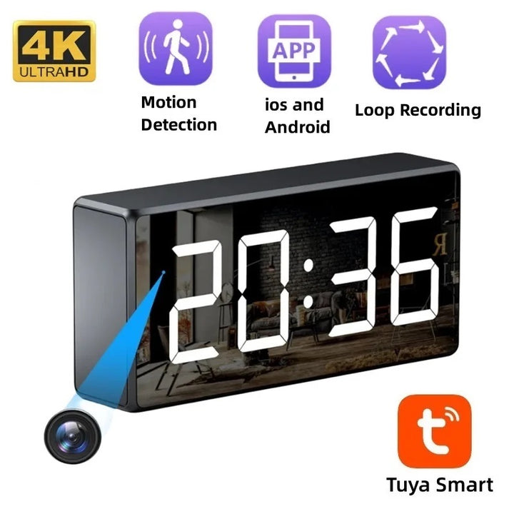 [Tuya Series] 4K Smart Alarm Clock Spy Camera with Discreet Mirror Display