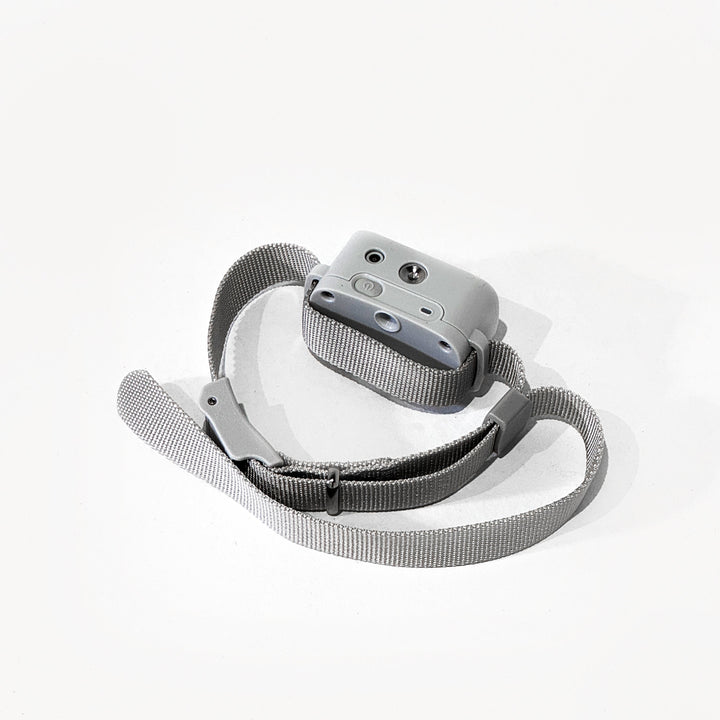 Close-up view of the Barktec Citronella Spray Collar, highlighting the spray nozzle and adjustable strap for comfortable fit and gentle bark management.