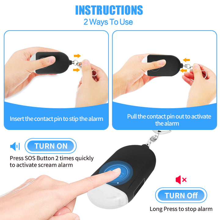 Infographic explaining the two ways to use the device, pulling the keychain or activating the SOS button. - The Spy Store
