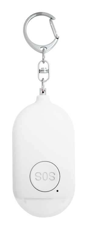 Small white oval shaped device featuring a keychain and SOS emergency button. - The Spy Store