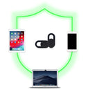 Devices including a tablet, phone, and laptop with a shield icon and green lines on a white background.