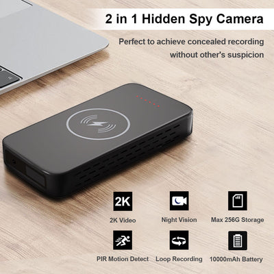 2K Spy Camera Wireless Charging Power Bank with Motion Detection (Support Offline Recording)
