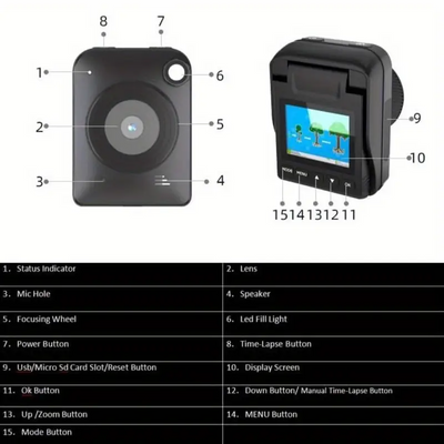 Two black rectangular time lapse cameras, one showing lens and buttons, the other showing the rear color screen.