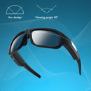 Alternative angled view of black surveillance sunglasses indicating 90 degree viewing angle