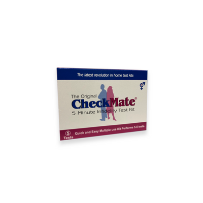 CheckMate Infidelity Test Kit front view blue white and pink packaging 