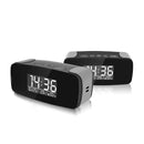 Two 1080P HD Wi-Fi Camera Clocks at varied angles, displaying time, date, temperature and humidity.